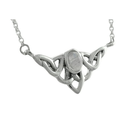16 Inch Sterling Silver Claddagh Necklace w/ White Stone