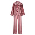 thumbnail image 4 of PNTUTB Women's Fashion Striped Collar Button Pocket Long Sleeve Top with Elastic Waist Pants Pajama Set, 4 of 6