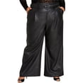 thumbnail image 1 of Nina Parker Womens Pleather High Waist Belted Straight Leg Relaxed Dress Pants, black, Plus Size, 22W, 1 of 1