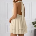 thumbnail image 5 of NinXxx Women‘s Halter Backless Chiffon Mini Dress Layered Ruffle Hem Khaki XL, 5 of 8