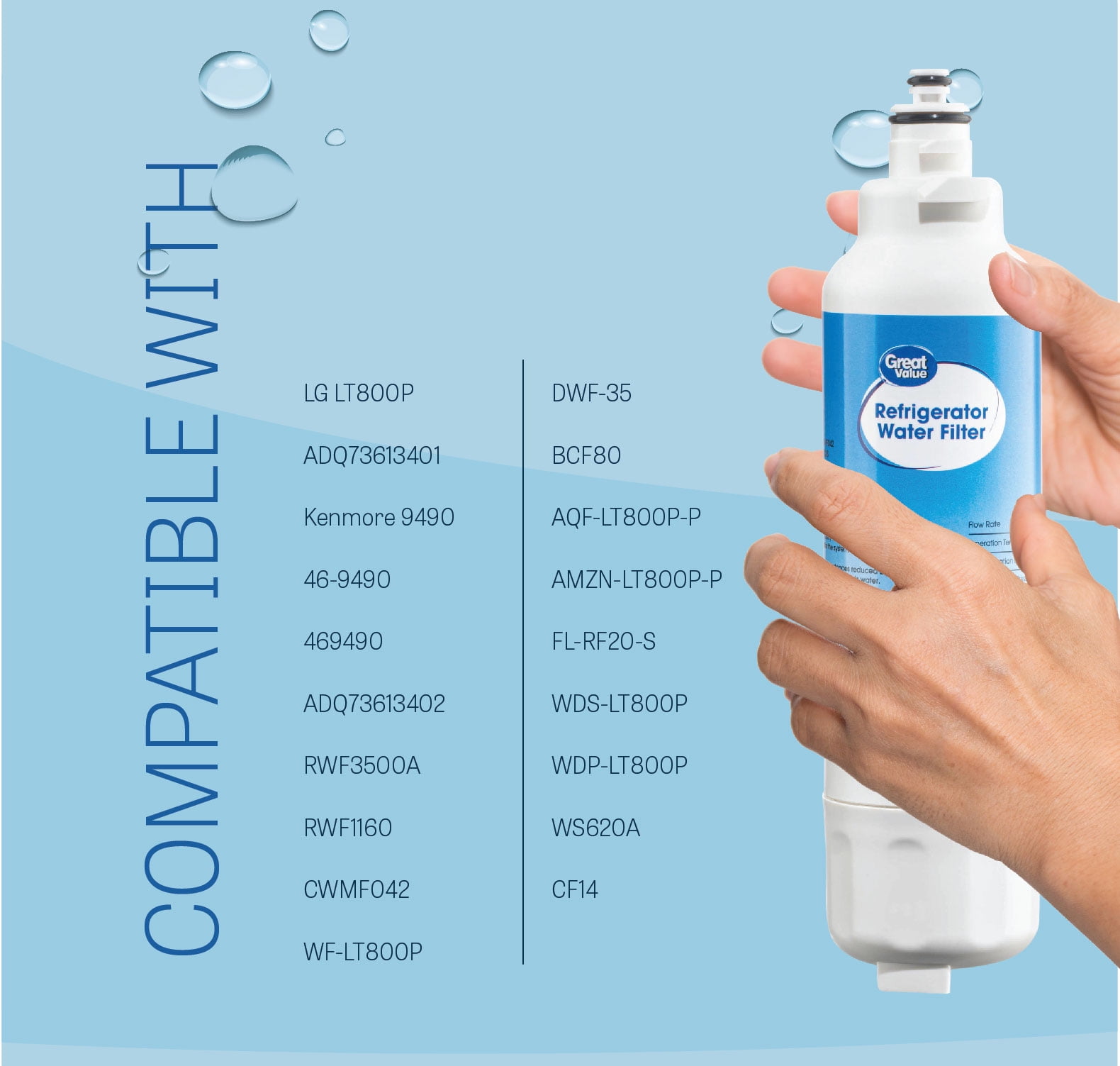 (3 pack) Great Value Replacement Refrigerator Water Filter, LG LT800P and Kenmore 9490, 1 Pack