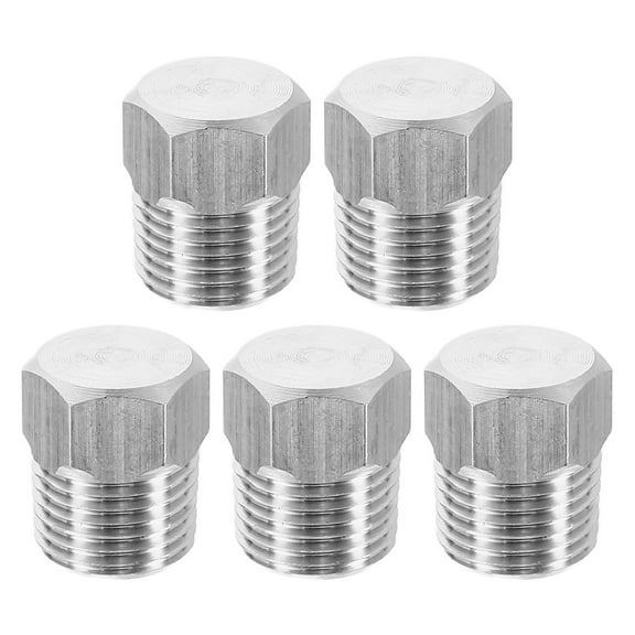 Uxcell 5pcs 304 Stainless Steel Pipe Plug Fitting 1/8" NPT Male Thread Outer Hex Head Cap Hexagonal Head Bung Plugs Fittings for Air Water Oil Gas Tube