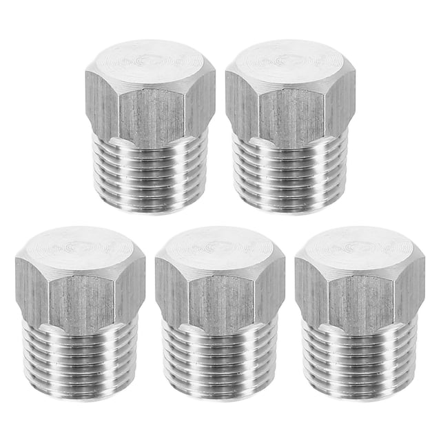 Uxcell 5pcs tapón de tubo de acero inoxidable 304 con rosca macho NPT de 1/8" tapa hexagonal tapones de cabeza hexagonal para aire agua aceite gas tubo