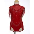 thumbnail image 3 of SiiRoh Girls Sparkly Tassel Latin Dance Leotards Gymnastics Ballet Figure Skating Bodysuit Dancewear Burgundy 6, 3 of 7