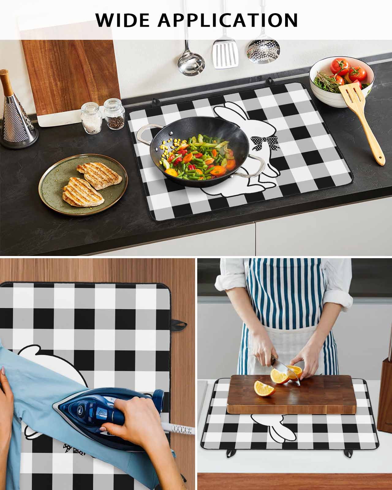 Large Induction Cooktop Protector Mat Easter Stove Top Covers for Electric Stove, Farmhouse Bow Bunny Black White Buffalo Plaid Decorative Stove Burner Cover Mats, Glass Top Stove Cover