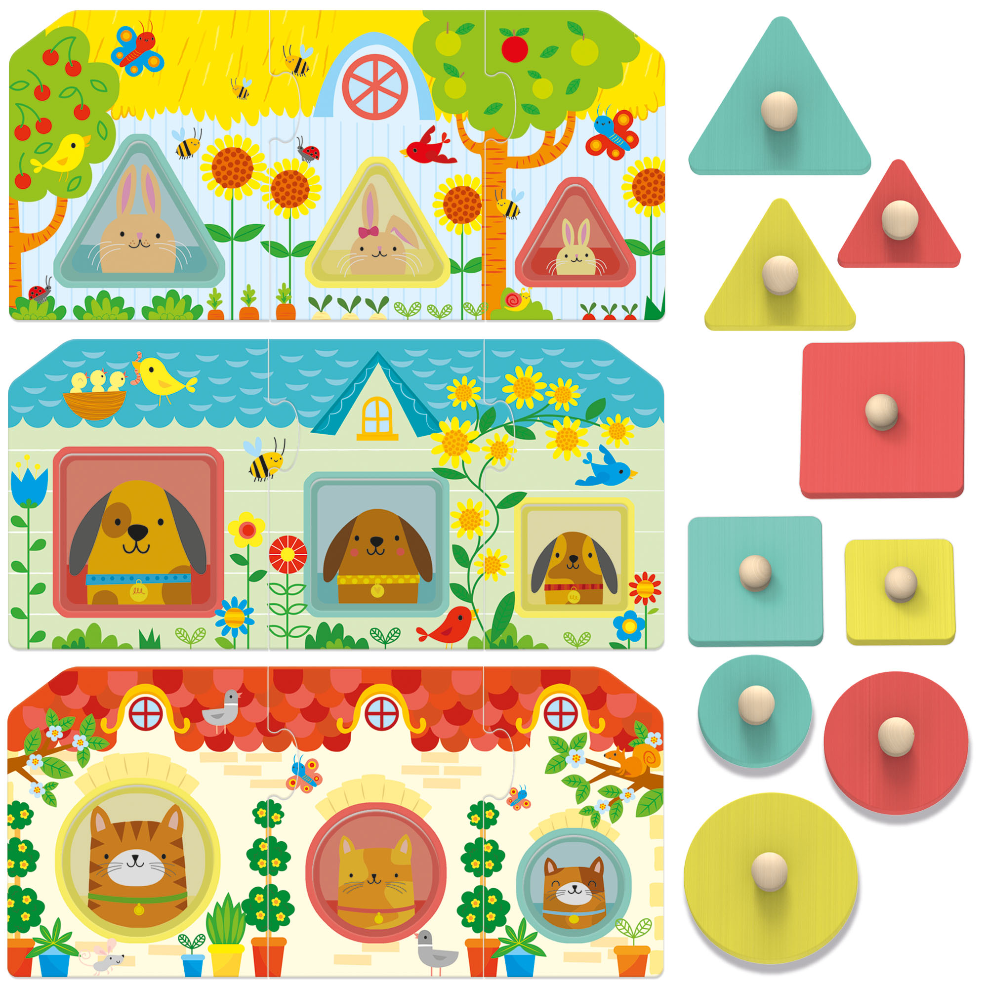 Headu: Progressive Babies Montessori - Wooden Shapes & Color Matching Game, Oversized Animal Scene Puzzle Tiles, Sight Recognition Play, Toddlers 2-4