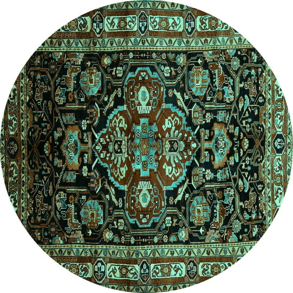 Ahgly Company Machine Washable Indoor Round Persian Turquoise Blue Traditional Area Rugs, 8' Round