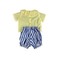 thumbnail image 3 of Girls-Yellow Round Ruffled Collar Blouse and Blue-White Stripe Bubble Shorts, 3 of 3