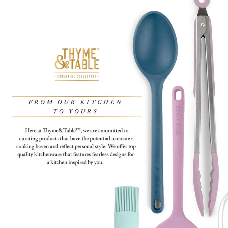 Thyme & Table Silicone Utensils, 5-Piece Set, Tongs, Basting Brush,  Spatula, Turner, Spoon