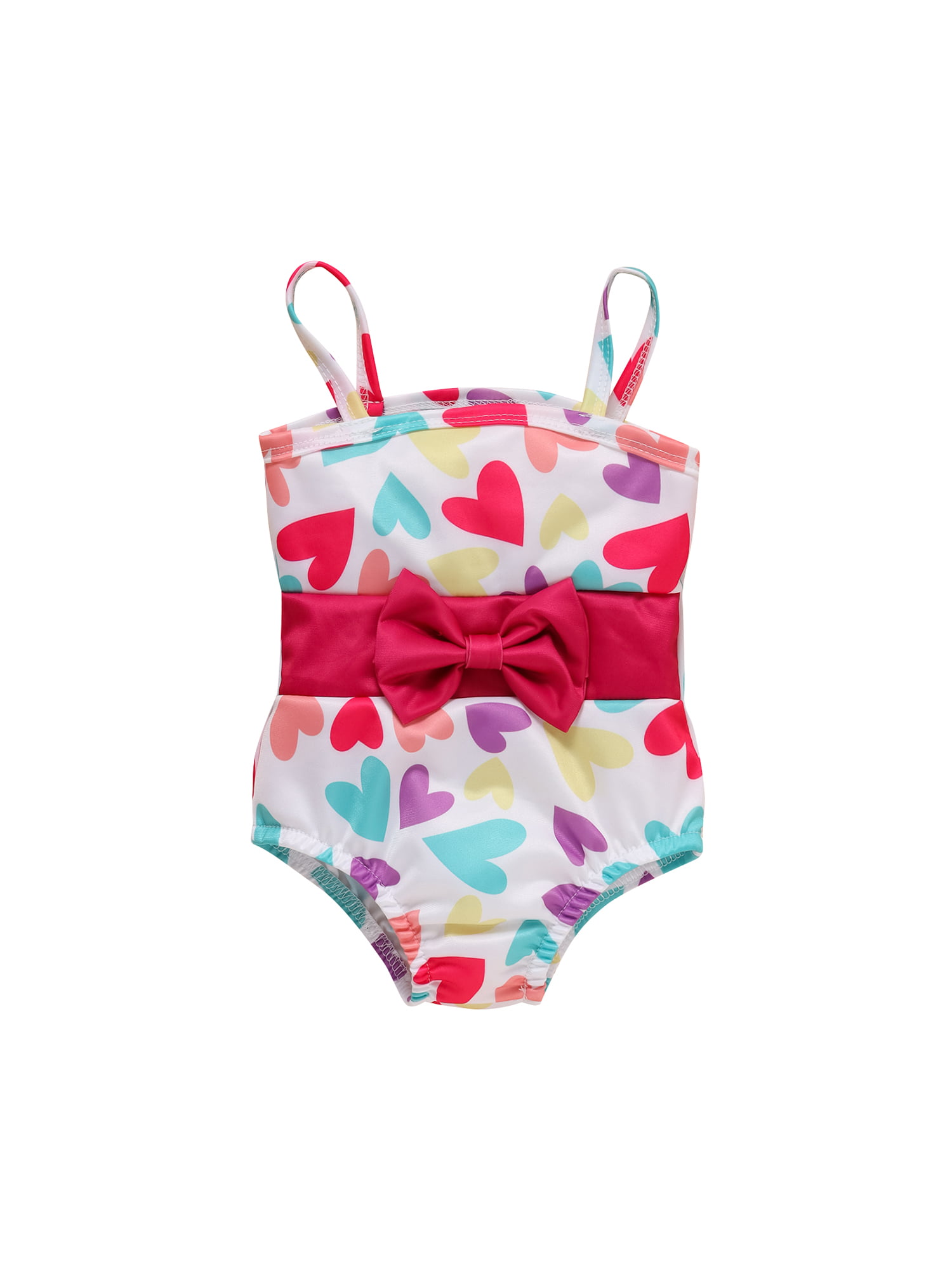 Qtinghua Newborn Infant Girls 3pcs Bikini Swimsuit Heart Print Tie Up Tops+Ruffled Shorts+Hat Swimwear Beachwear 