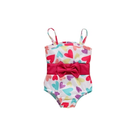

Sunisery Sister Matching Swimwear Heart Print Bowknot Bikini/Halter Crop Tops and Ruffles Shorts Swimsuit Set Red White One-Piece 12-18 Months