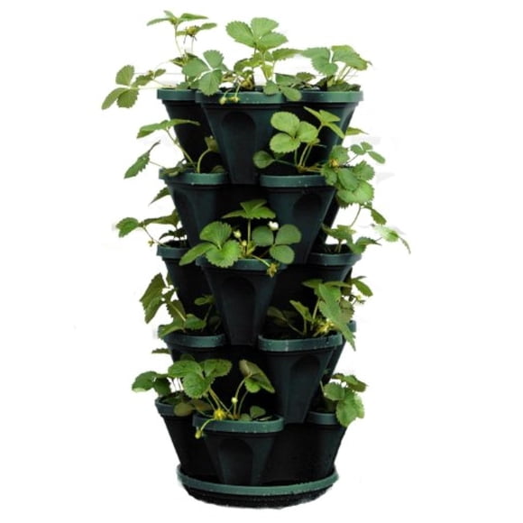Mr. Stacky 1305-HG 5-Tier Stackable Strawberry, Herb, Flower, & Vegetable Planter - Vertical Gardening Indoor / Outdoor Stacking