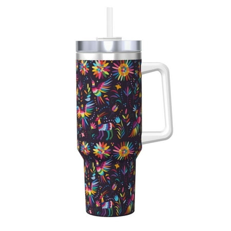 

Salouo Mexican Flowers Birds for 40oz Water Bottle with Handle & Flip Straw - Stainless Steel Vacuum Insulated Tumbler-Reusable Travel Coffee Mug- Gifts for Women & Men