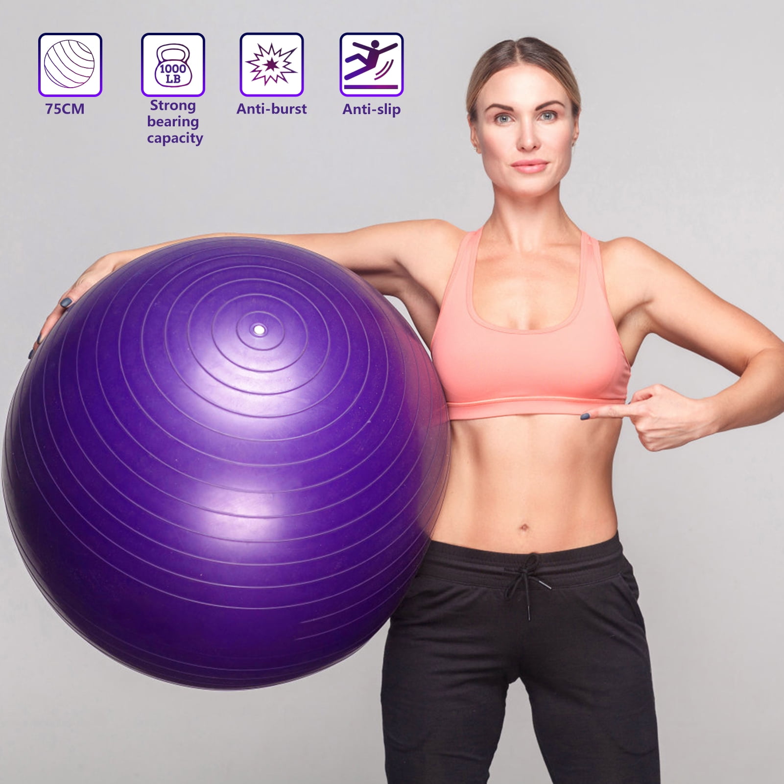 cyrico Exercise Ball Yoga Ball, 75cm Large Anti-Burst Gym Grade Birthing Ball for Pregnancy, Fitness, Balance, Pilates Workout and Physical Therapy, Extra Thick Stability Balls with Quick Pump