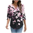 thumbnail image 4 of 3/4 Sleeve Shirts for Womens Casual Printed 3/4 Length Sleeve Smocked Cuffs, 4 of 7