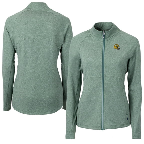 Women's Cutter & Buck Heather Green Green Bay Packers Adapt Eco Knit Heather Full-Zip Jacket