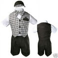 thumbnail image 4 of Infant Boy Toddler Formal Shorts Suit Dark Brown Checks Vest Set Gingham Sz S-4T, 4 of 6