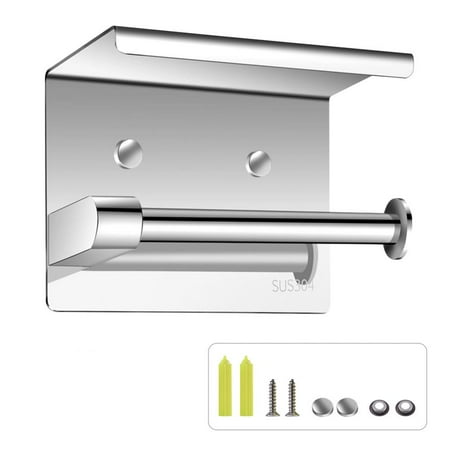 Stainless Steel Tissue Box HERCHR Tissue Holder, Wall Mounted Tissue Holder, 304 Stainless Steel Bathroom Toilet Paper Holder, Stainless Steel Hotel Tissue Box Roll Holder, Dual-Use Paper Towel Holder Can Put Mobile Phone ()