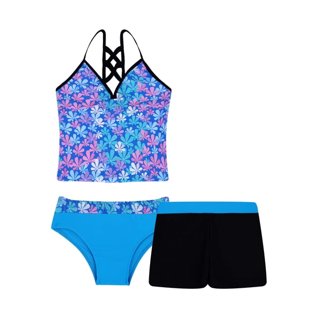 RUNQHUI Kids Girls Swimwear Swimming Tankini Bikini Set Athletic Beach Sports Swimsuit Rash Colorful Floral 14