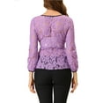 thumbnail image 3 of INSPIRAR CHIC Blusa de encaje con peplum para mujer, mangas de pulsera florales, top con cintura ajustable, XS, púrpura-1, 3 of 8