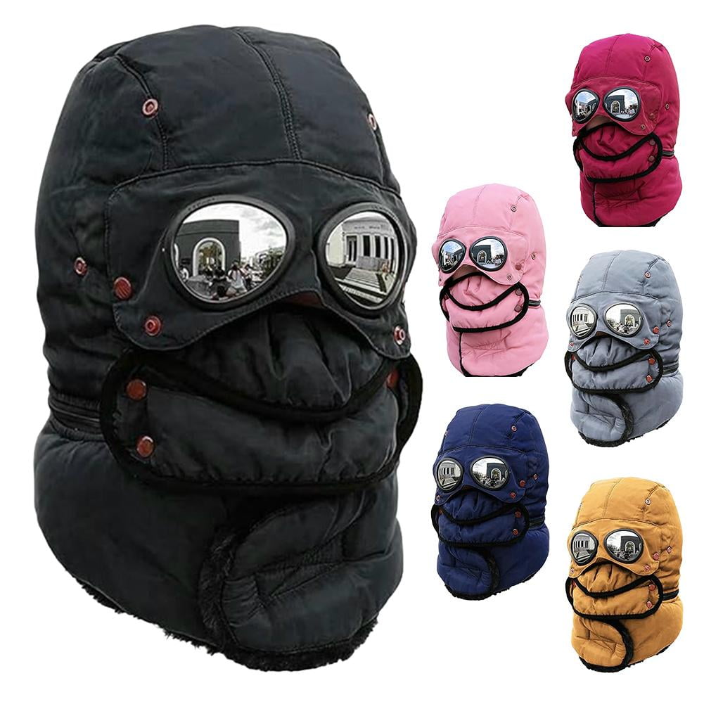 3-in-1 Winter Trapper Hat with Anti-Fog Goggles and Face Mask, Windproof Thermal Ski Mask for Snowboarding and Extreme Cold, Red
