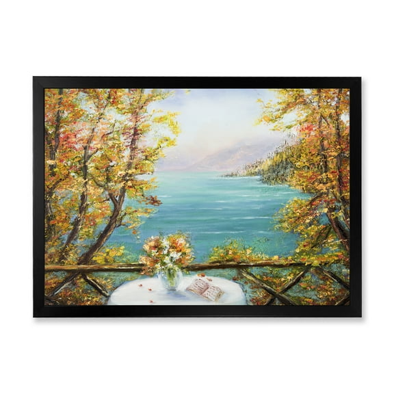 Designart 'The Blue Ocean View From Terrace' Nautical & Coastal Framed Art Print