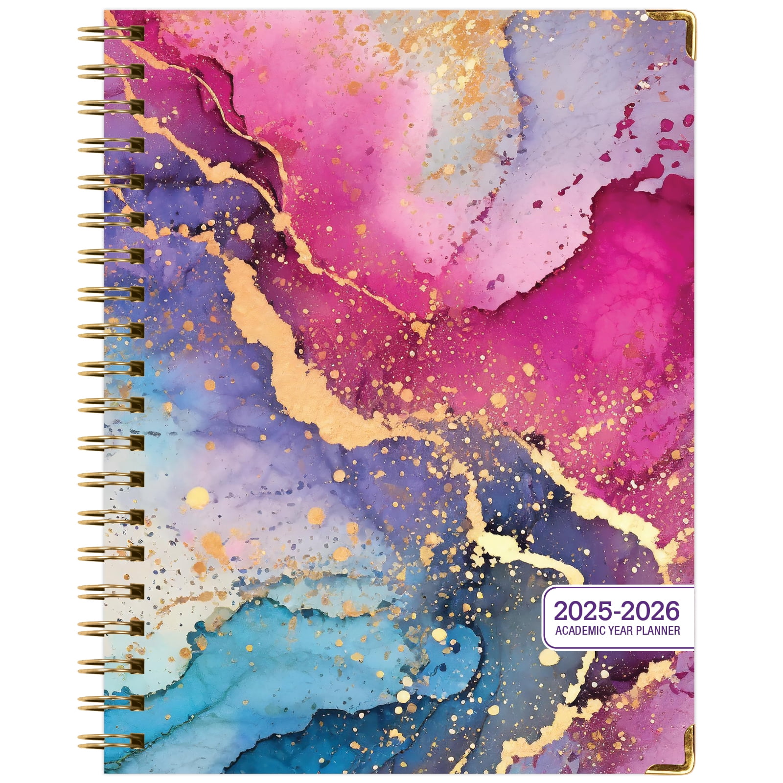Academic Year 2025-2026 Planner, June 2025 - July 2026, 8.5"x11" Daily Weekly Monthly Planner Yearly Agenda, Hardcover, Bookmark, Pocket Folder and Sticky Note Set (Rainbow Gold Marble)