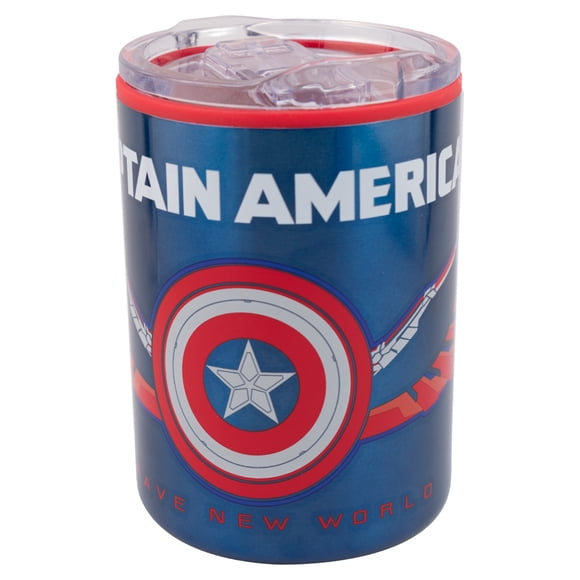 Termo para Escritorio Doble Pared, Acero Inoxidable, Diseño Capitán América: Un Nuevo Mundo, Marvel Disney, Capacidad 350 ml, Color Azul