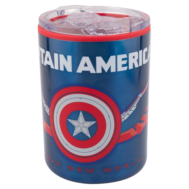 Termo para Escritorio Doble Pared, Acero Inoxidable, Diseño Capitán América: Un Nuevo Mundo, Marvel Disney, Capacidad 350 ml, Color Azul