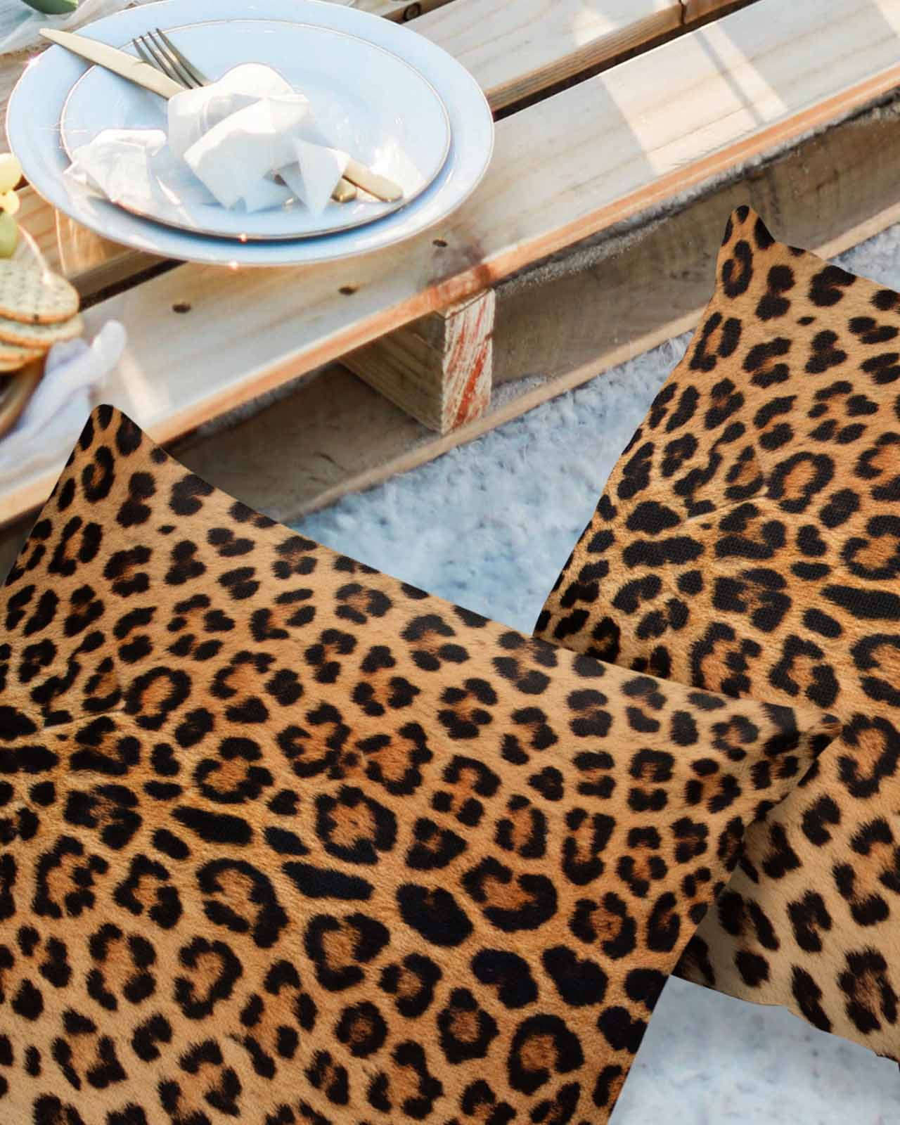 Pack of 2 Outdoor Pillow Covers, Leopard Animal Texture Waterproof Square Throw Pillowcase Cushion Decorative Pillow Covers for Couch Patio Tent, 20x20 in