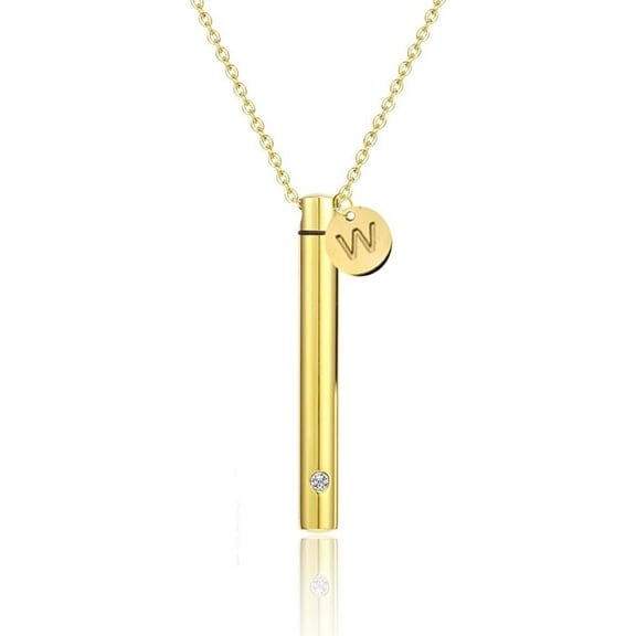 Urn Necklace for Ashes Initial Letter Necklace Stainless Steel Cylinder Urn Necklace for Women Men Pet Human Ashes Memorial Remembrance Necklace Essential Oil Perfume Blood Holder Keepsake Jewelry