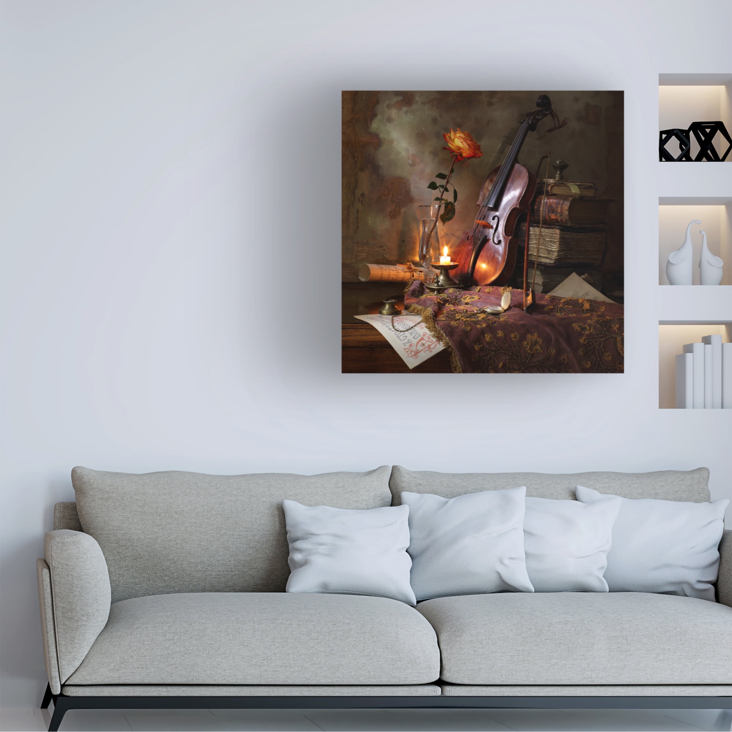 Andrey Morozov 'Still Life With Violin And Rose' Canvas Art