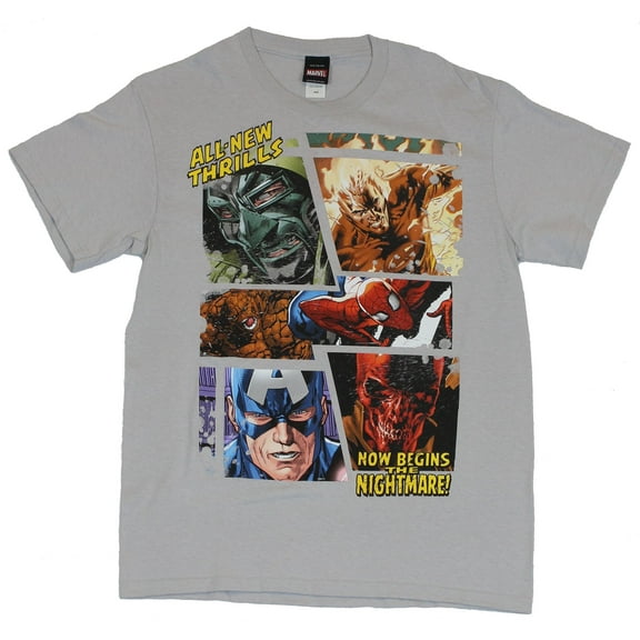 Marvel Comics Mens T-Shirt -  "All New Thrills Now Begins the Nightmare" Pics (Large)
