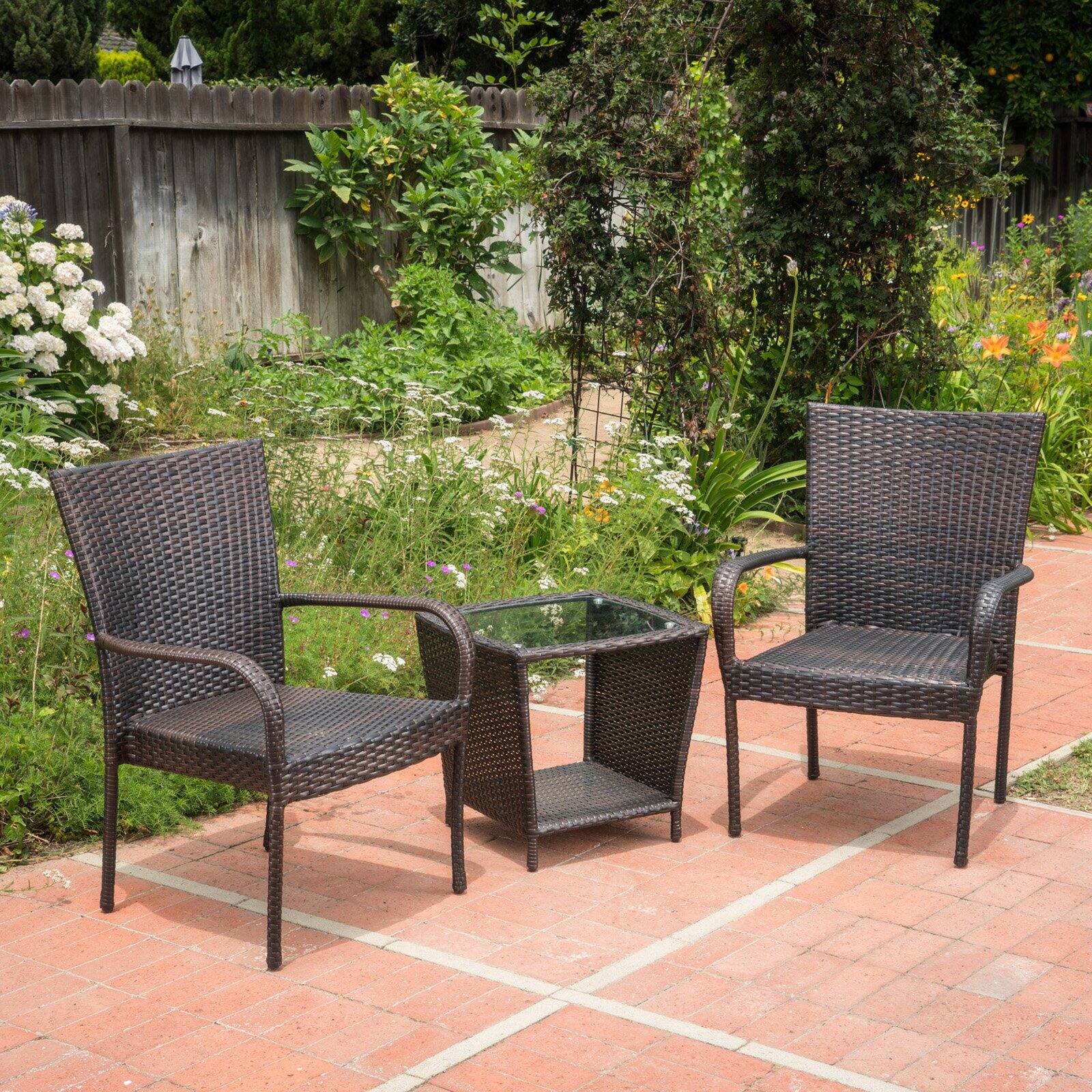 Aniela Outdoor Wicker and Glass 2 Seater Stacking Chair Chat Set - image 1 of 10
