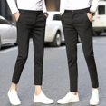 thumbnail image 2 of Pantalones de verano para hombre de corte ajustado y elástico de sastrería social Pantalones de traje masculino de alta calidad con corte entallado y elástico 9", 2 of 5