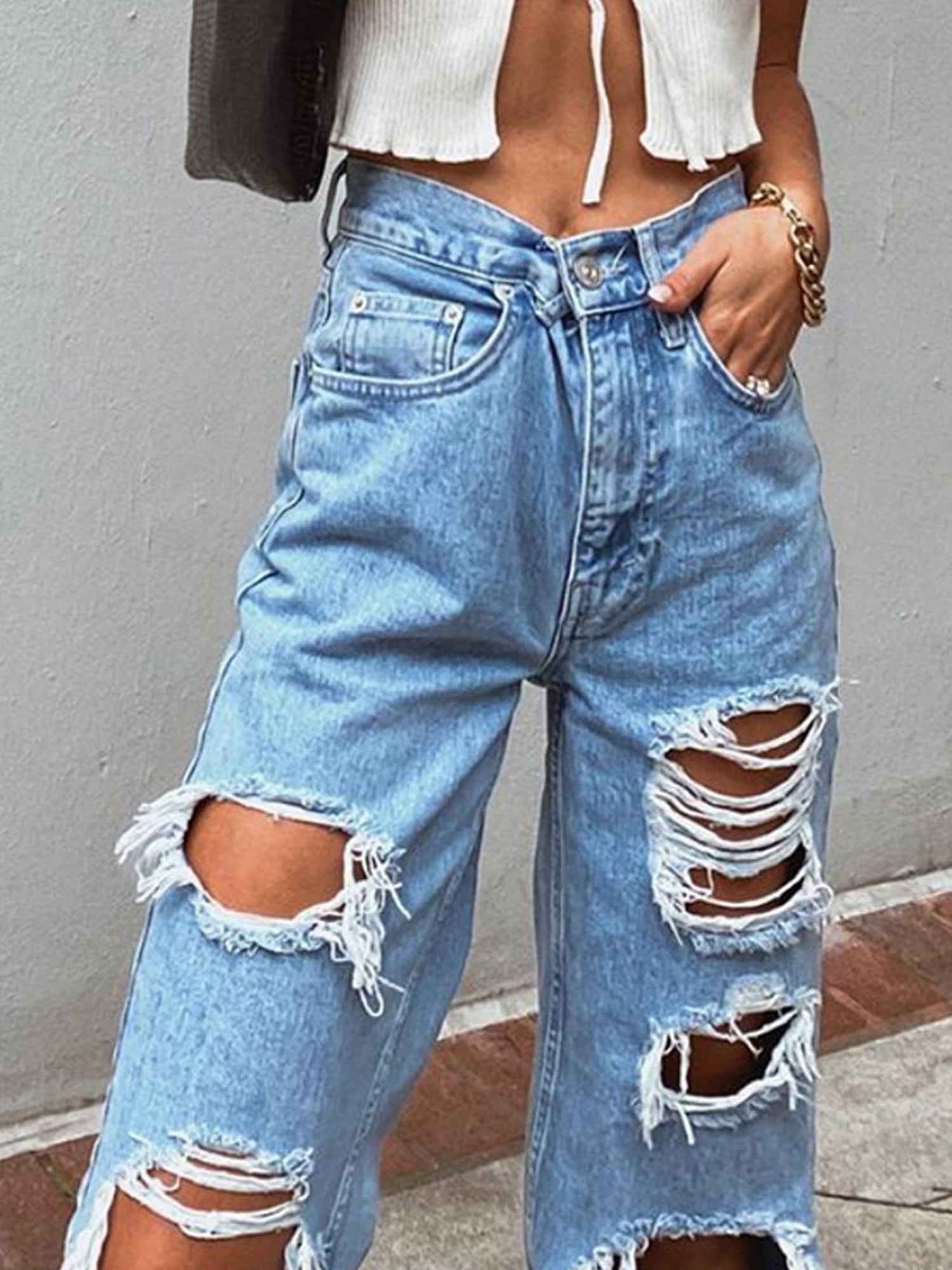 Womens Fashion High Waisted Ripped Jeans Boyfriend Casual Baggy Straight  Wide Leg Jeans(3XL, Blue) : : Clothing, Shoes & Accessories