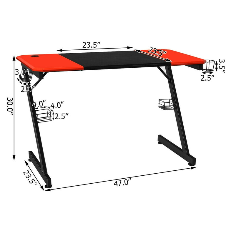 デスク Gymax 47 inch Gaming Desk Z Shape Computer Desk w/ Storage for Cup