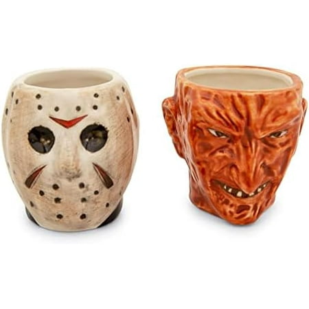 

Freddy Vs. Jason Faces Sculpted Ceramic Mini Mugs Set Of 2 | BPA-Free Small Coffee Cups For Espresso Caffeine Beverage | Home & Kitchen | Horror Movie Collectible | Each Holds 4 Ounces