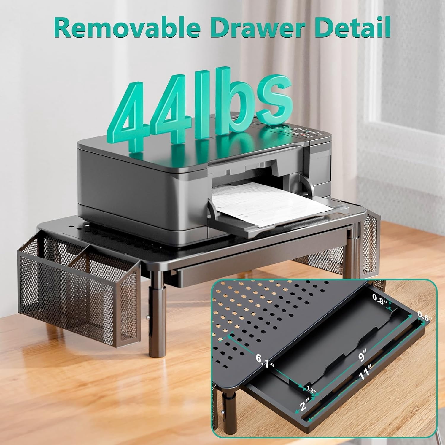 Computer Monitor Stand with Storage, Desk Organizer with Drawer and Pen Holder, Desk Monitor Riser 3 Height Adjustable, Laptop Riser for Computer, Laptop, Printer  , 1 Pack, Black