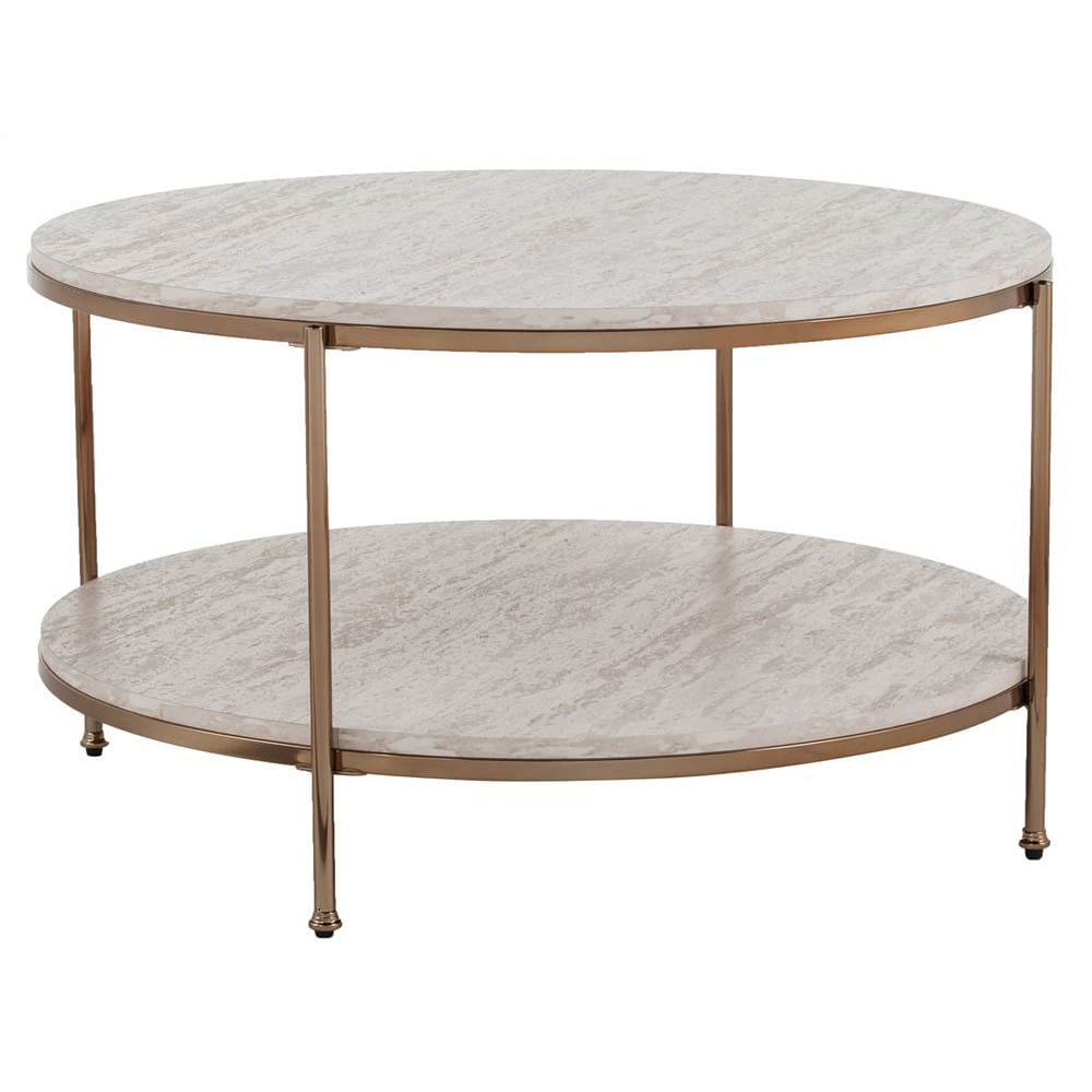 Silas Round Faux Stone Cocktail Table in Champagne Finish - Walmart.com ...