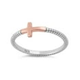 thumbnail image 3 of 925 Sterling Silver Platinum Plated Rose Gold Two Tone Cross Stack Women Valentines Day Gifts Ring, 3 of 4