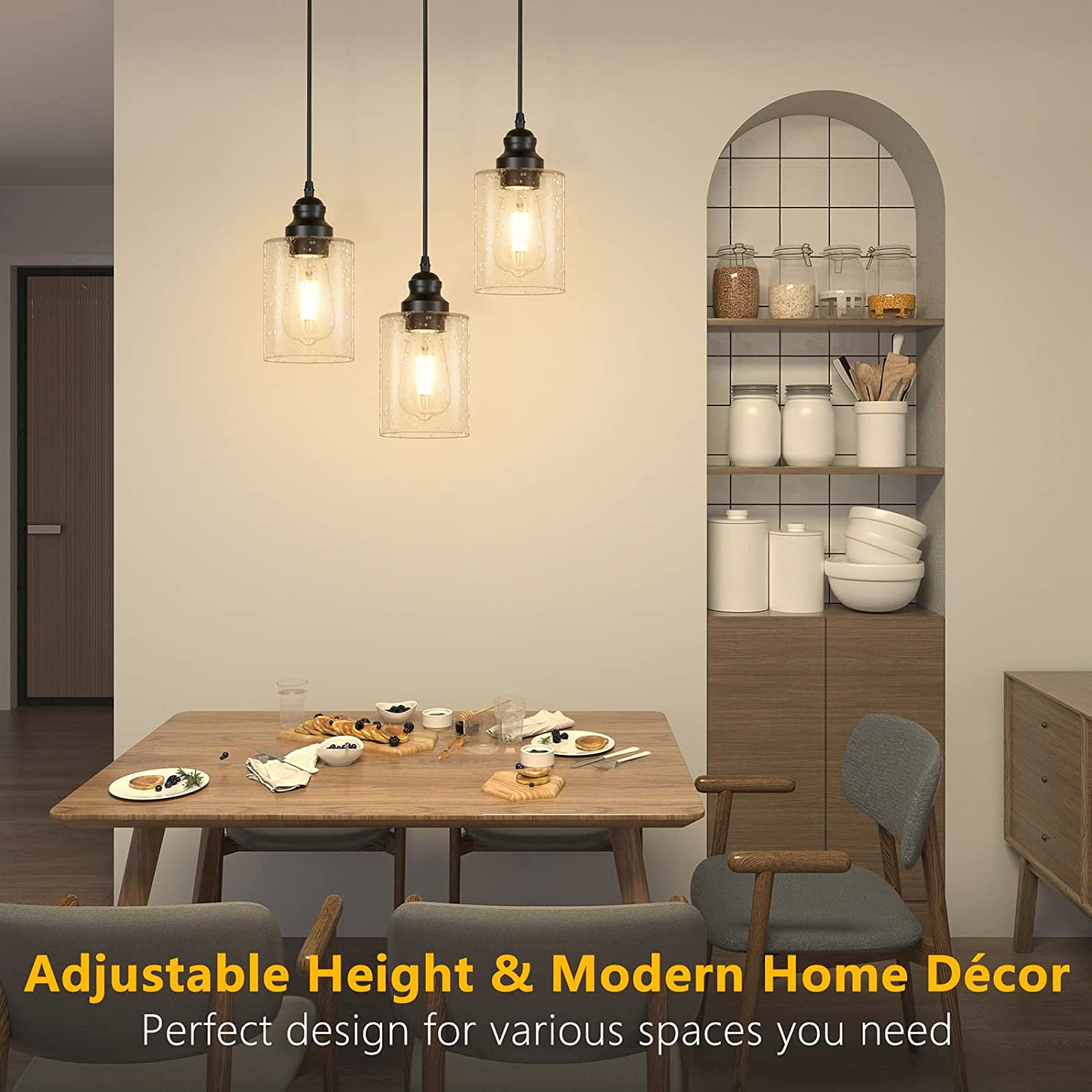 Pendant Lighting 3-Pack Ceiling Lights Hanging Cord Lamp Black Pendant Lights Fixtures for Kitchen Island Dining Room with Glass Shade, Without Bulbs