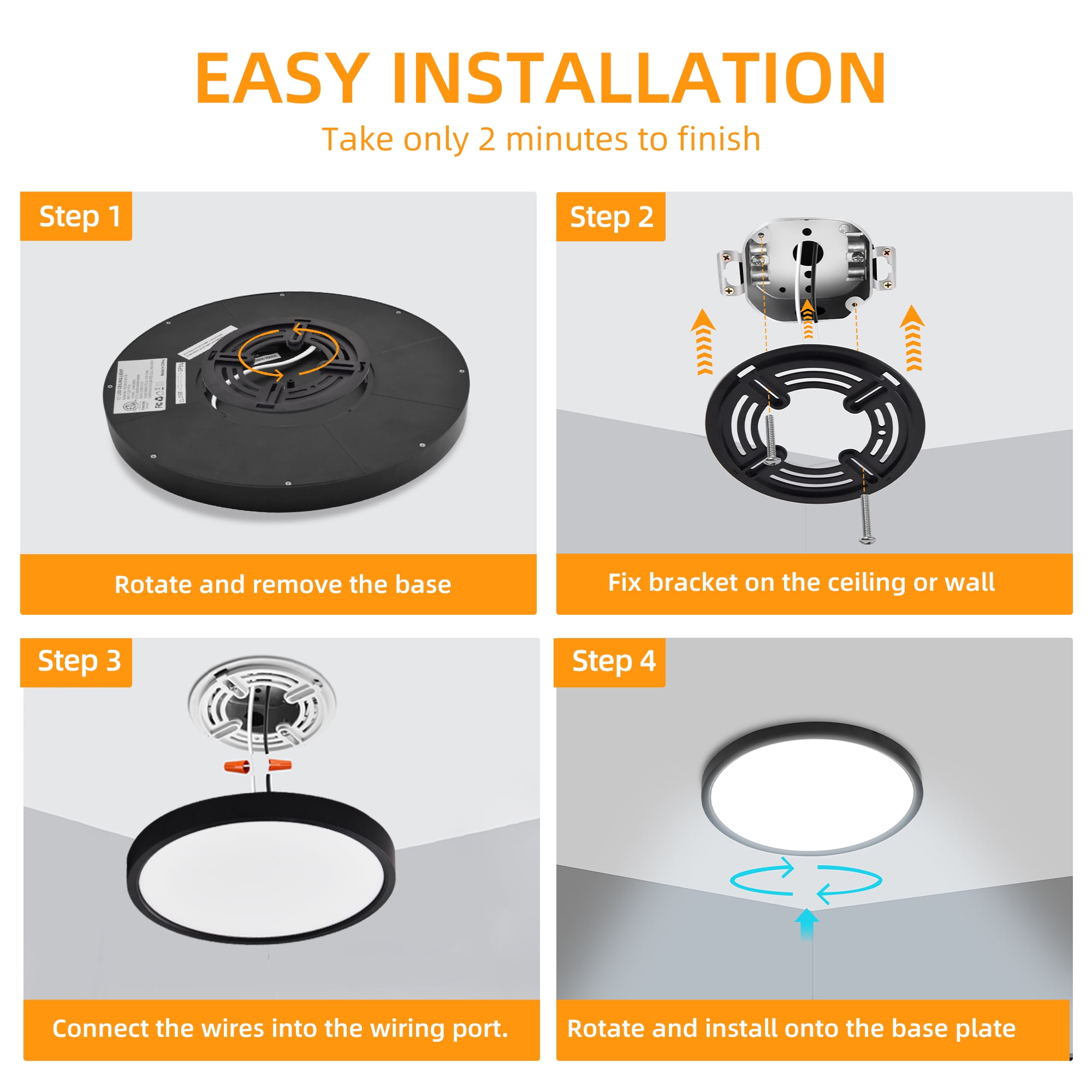 Hlite 2-Pack 9" LED Ceiling Light, 18W 3CCT Selectable Flush Mount Light, Damp Rated Round Flat Panel Lighting Fixtures for Bedroom,Laundry and Closet (Black)