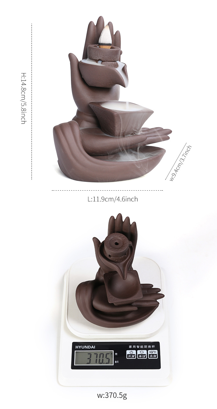 Buddha Hand Series Incense Burner Waterfall Backflow Smoke Creative Magic Heart Stone Grinding Incense Holder Agarwood Reflow Fragrance Burner