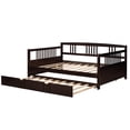 thumbnail image 4 of Full Wood Daybed with Roll Out Twin Trundle, Trundle Daybed Full Size, Standard Full Bed Frame, No Box Spring Required Sturdy Sofa Bed for Bedroom Living Room, 4 of 7