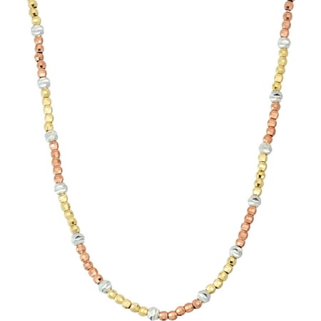 Giuliano Mameli Sterling Silver Yellow and Rose 14kt Gold- and Rhodium-Plated Station Necklace with Large and Small Round Faceted Beads