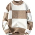 thumbnail image 1 of Men's Fashion Knitted Sweaters Winter Warm Casual Color Block Long Sleeve Crewneck Pullover Tops Loose Fit Sweater, 1 of 3