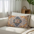 thumbnail image 3 of Boho Blue Throw Pillow Cover, Pillowcase Protectors with Zipper, Breathable Decorative Lumbar Pillow Case Cover, Ethnic Middle Century Geometric Abstract Art Pillow Shams for Couch Sofa 12x20Inch, 3 of 8