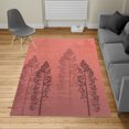 thumbnail image 2 of Country Turkish Area Rug, Pine Trees in the Forest on Foggy Seem Ombre Backdrop Wildlife Adventure Art, Soft Carpet for Living Room Decor, 2.6' x 5', Dark Coral, by Ambesonne, 2 of 4