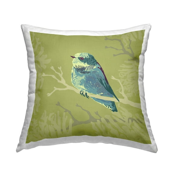 Stupell Industries Perched Blue Bird Tree Branch Shapes Design by Verbrugge Watercolor Throw Pillow